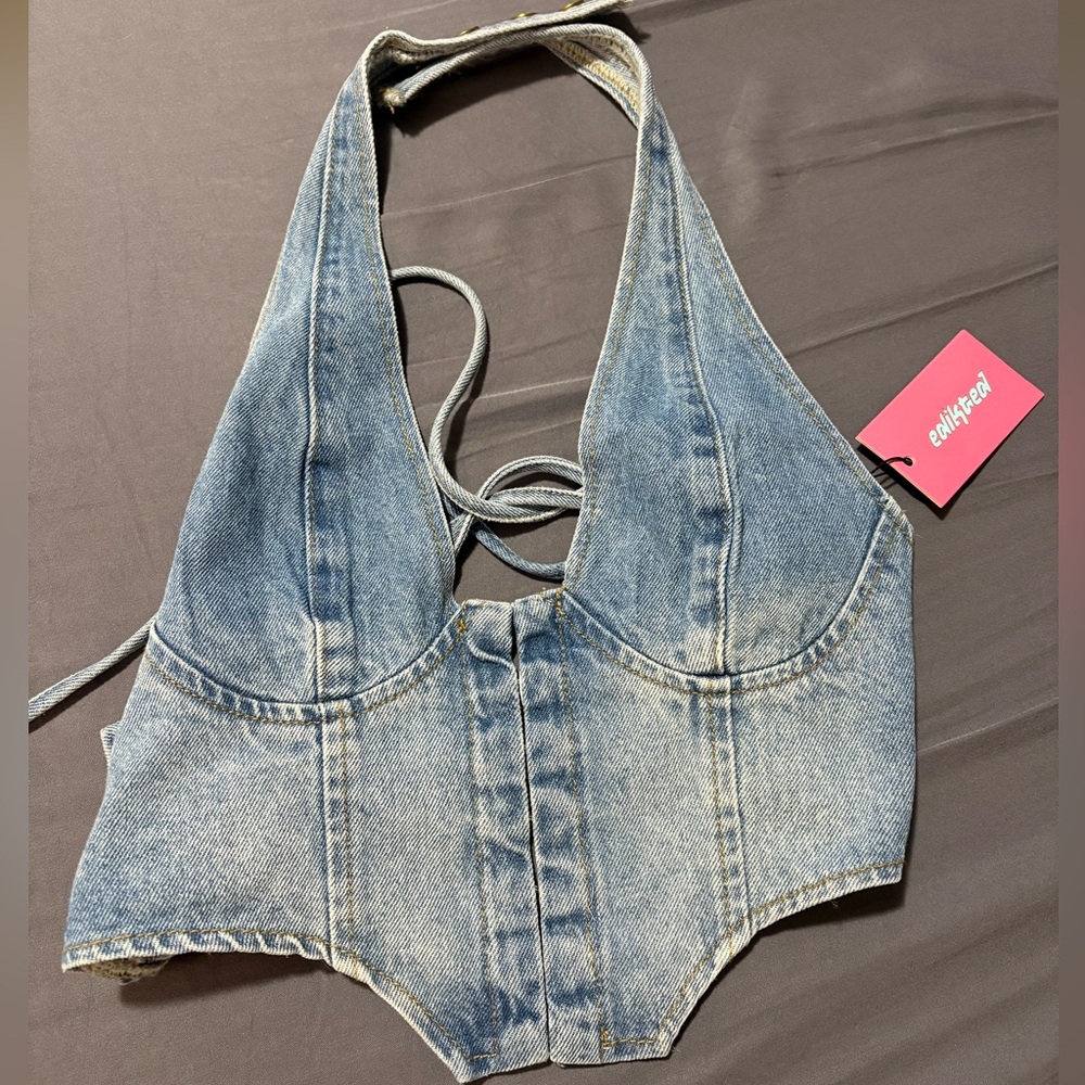 KATRINA LACE UP DENIM CORSET- EDIKTED